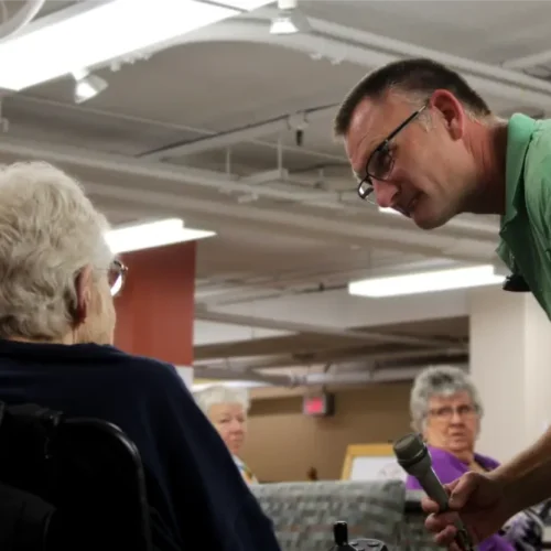 Seniors_Safe_4 Darrell asking a Seniors Safe attendee a question